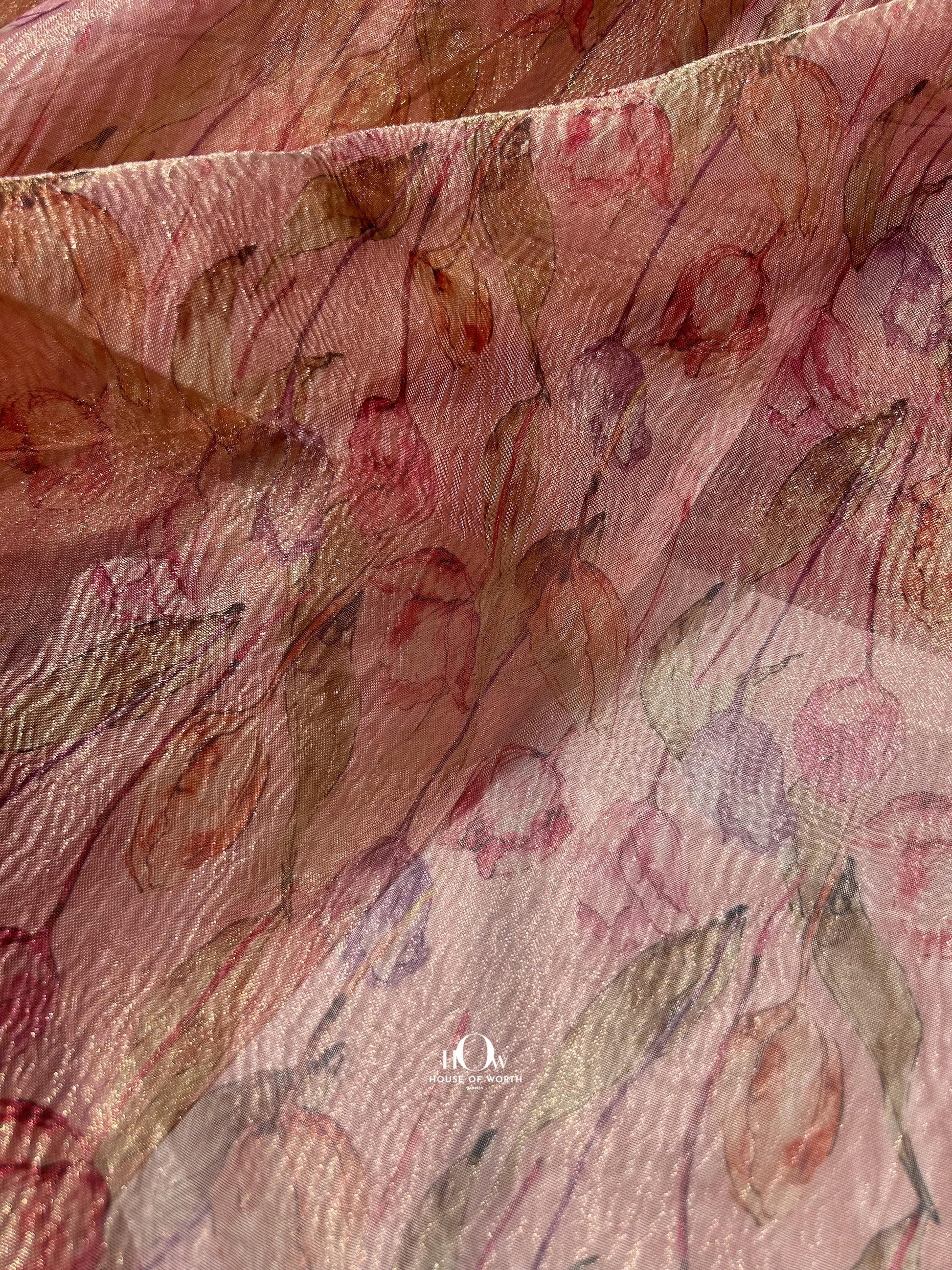 Festive silk crushed tissue dupatta with Banaras weaving, ideal for lehengas and sarees.