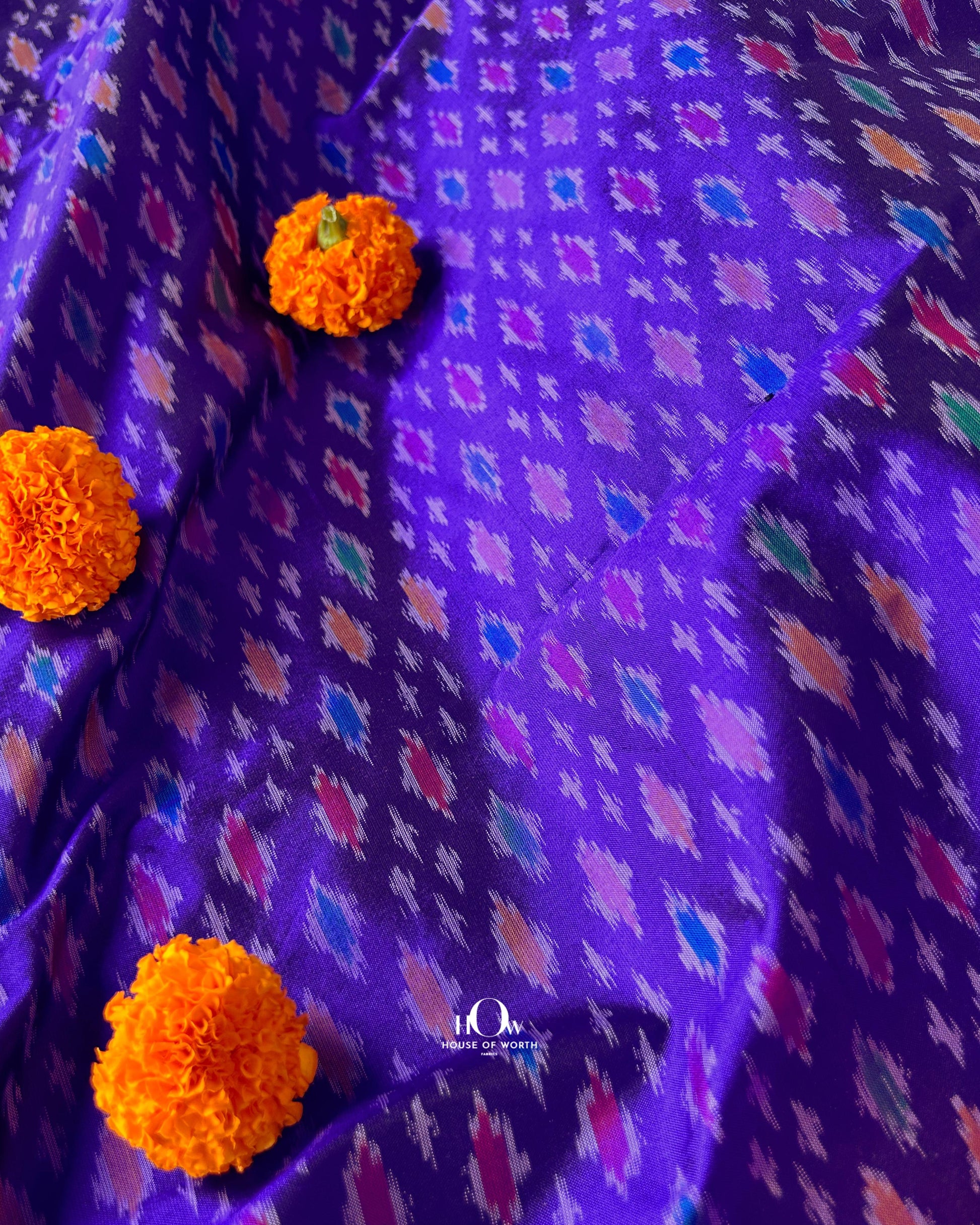 Traditional double ikkat silk fabric from Pochampally for designer lehengas in Delhi
