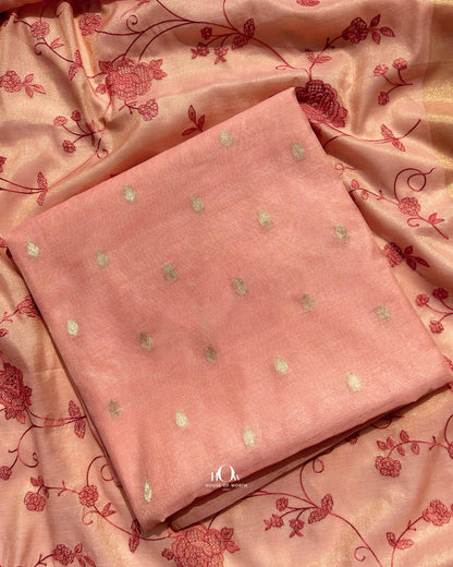 Soft cotton tissue fabric with intricate thread floral work. Buy banarasi suit online