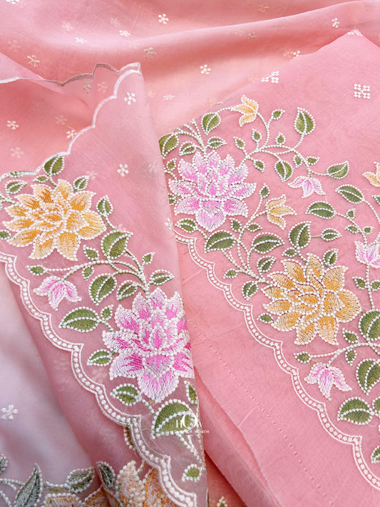 Soft organza kurta set with embroidery.