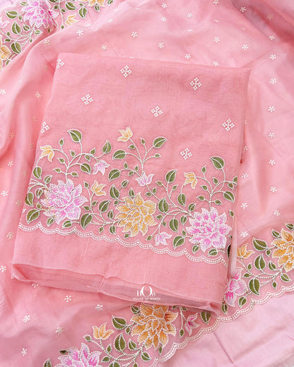 Party wear organza unstitched dress material.