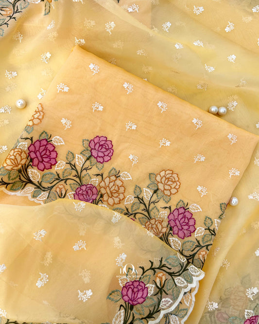 Organza suit set with embroidery. Organza suit design for women.