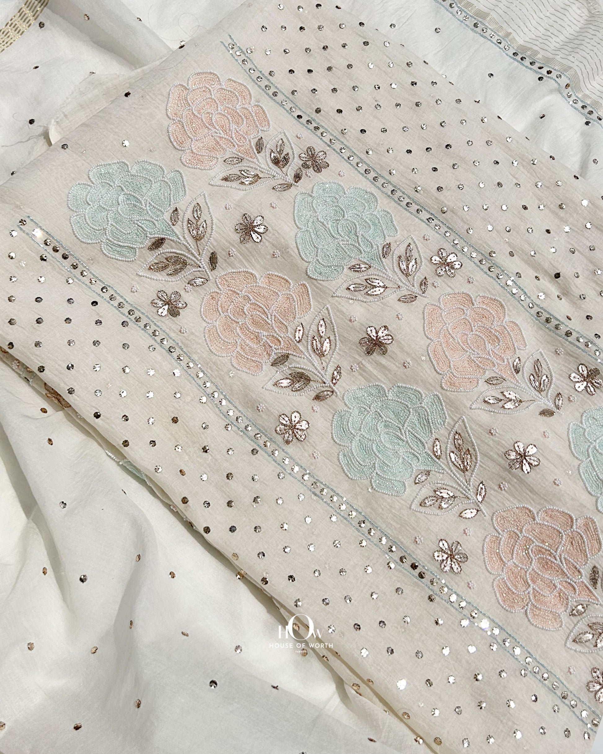 Mul Chanderi chikankari unstitched suit set. Lucknowi chikankari suit set.
