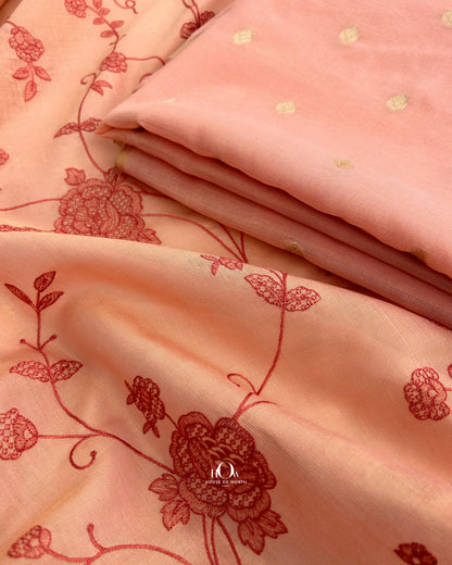 Cotton tissue kurta with gold woven butis and matching embroidered dupatta. Cotton tissue saree.