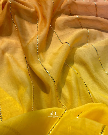 Premium Mul Chanderi embroidery fabric in yellow orange shade
