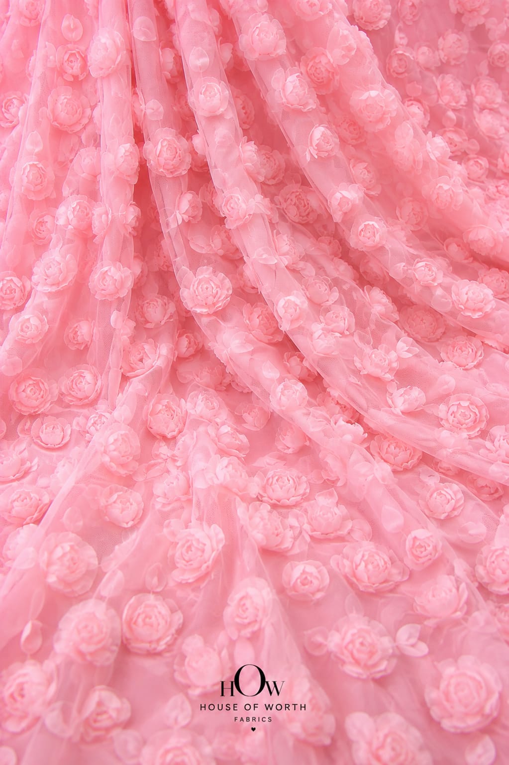 Baby pink 3D floral net fabric for dresses and skirts