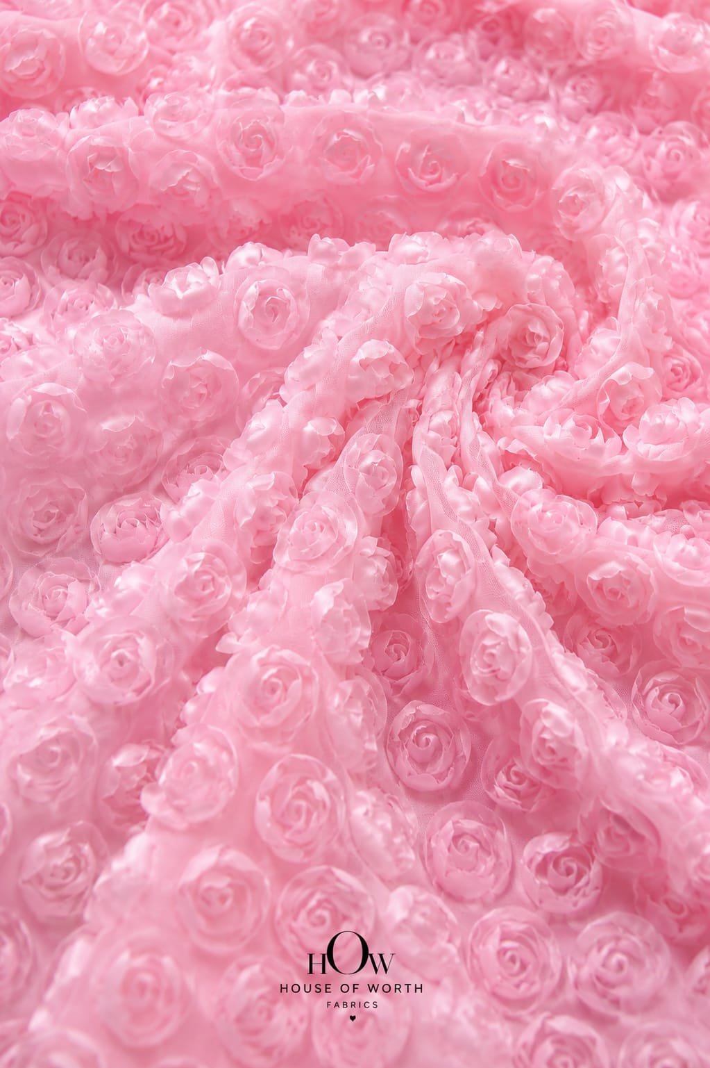 Baby pink all-over 3D flower applique fabric on net for occasion wear