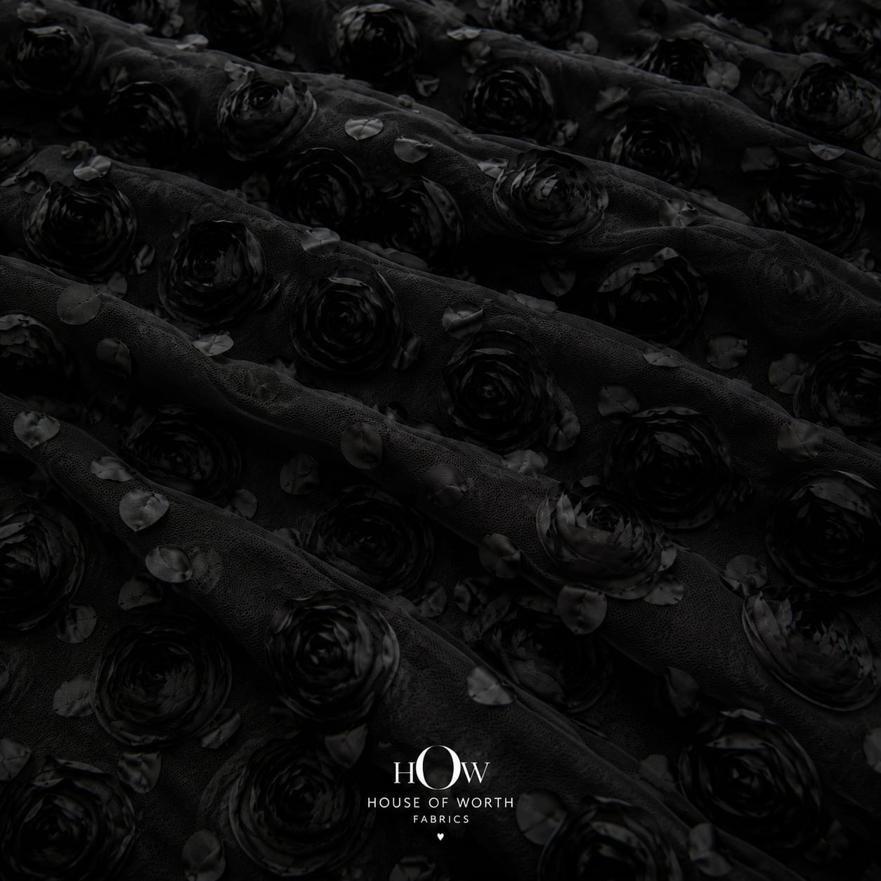 Black 3D floral net fabric for gowns, corsets and evening wear