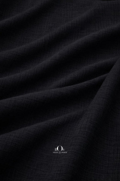  Black cotton linen fabric texture close-up for premium shirts and tailoring