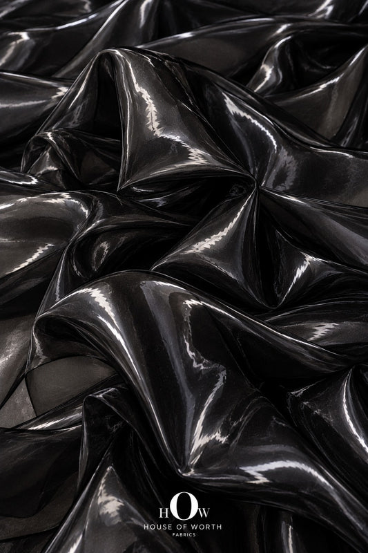 Black liquid organza fabric for dresses and designer gowns