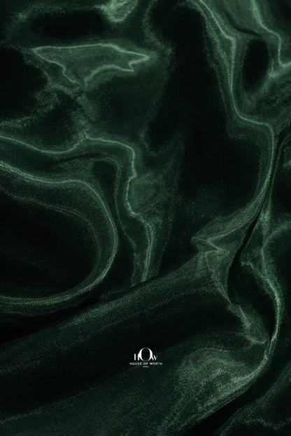 Bottle green imported glass organza fabric with deep elegant sheen