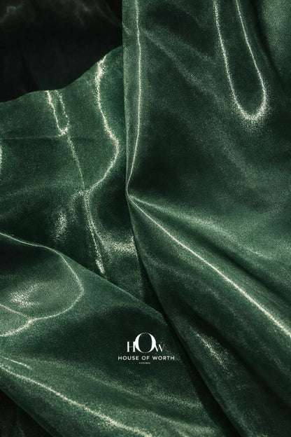 Dark bottle green imported liquid satin fabric with glossy finish