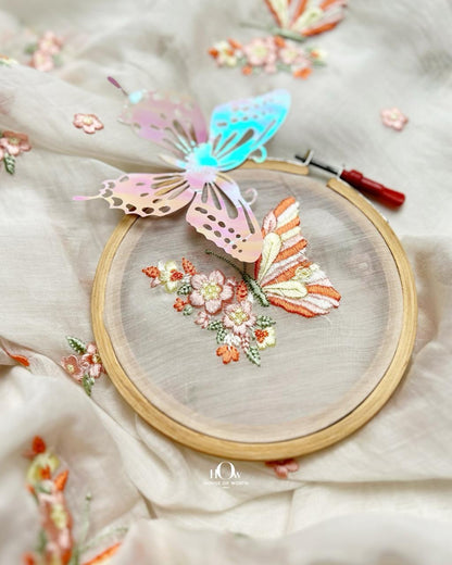 Lightweight Chanderi fabric showcasing butterfly motif