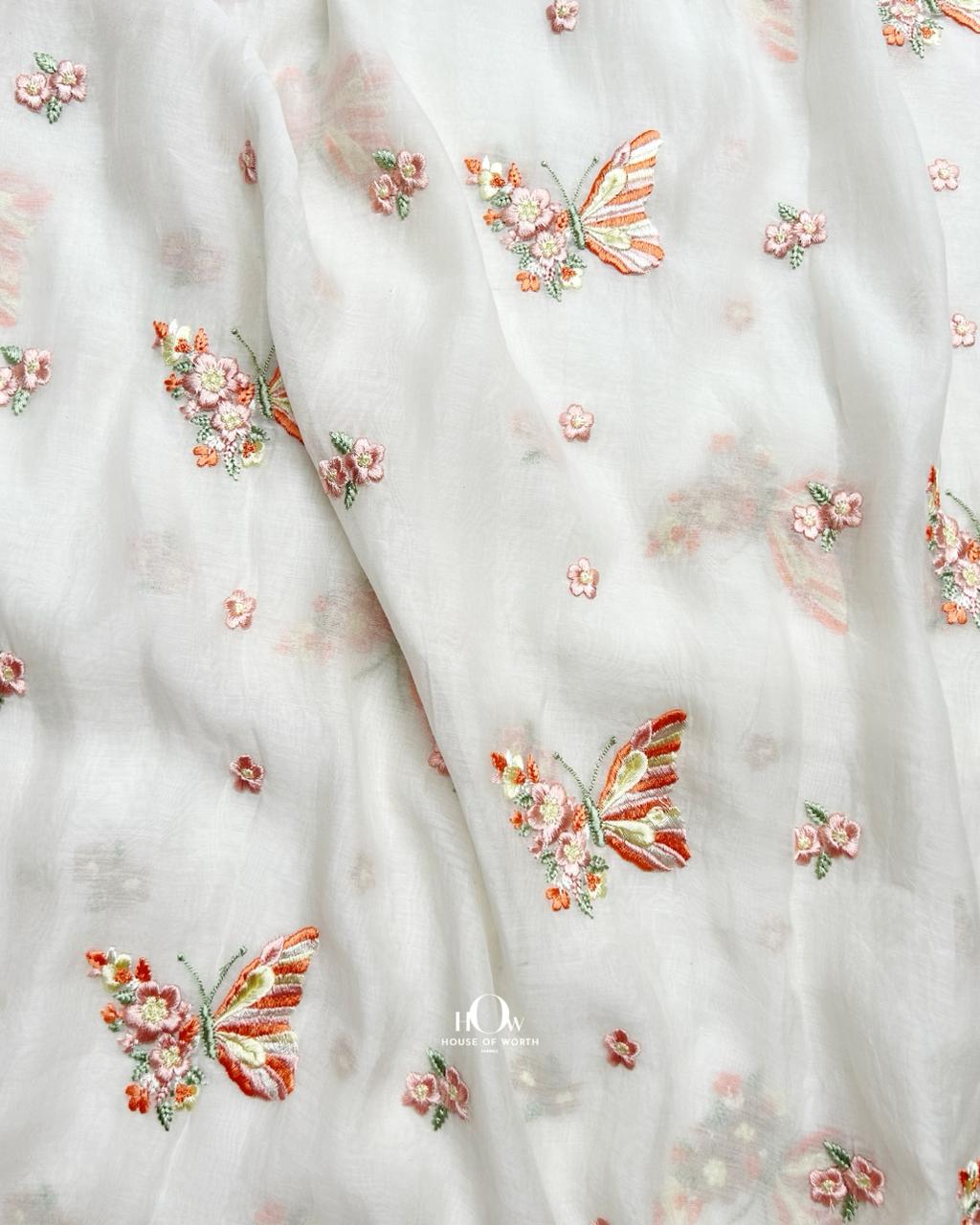 Ethnic dress material Mul Chanderi with butterfly design
