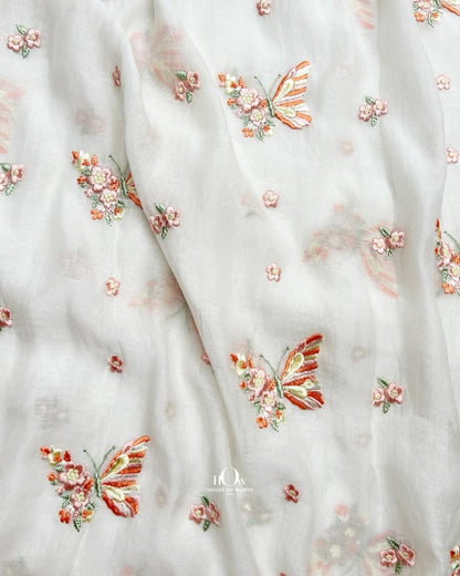 Ethnic dress material Mul Chanderi with butterfly design
