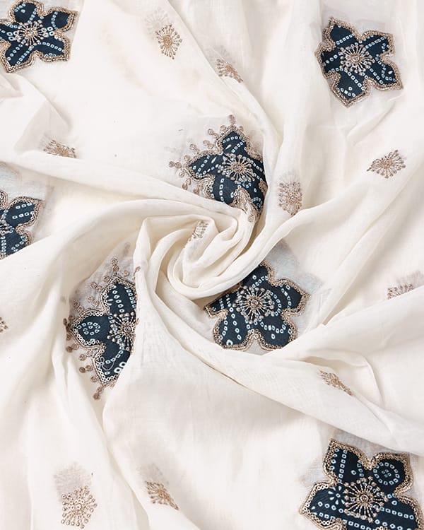 Mul Chanderi fabric with fine embroidery for premium festive sarees and suits