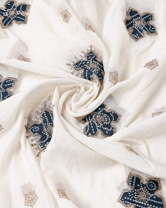 Mul Chanderi fabric with fine embroidery for premium festive sarees and suits