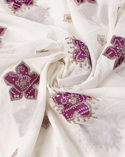 Pure Mul Chanderi handloom fabric with tie-dye floral embroidery for elegant outfits