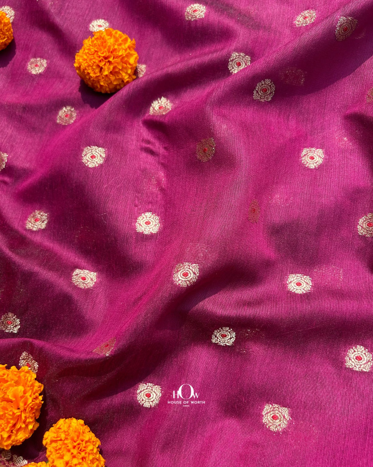 Deep magenta cotton Chanderi with decorative motifs for suits and festive kurta sets