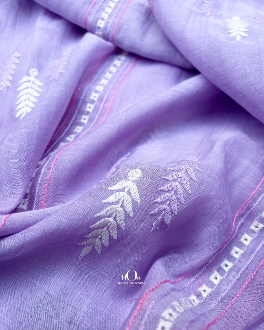 Pure mul chanderi fabric in Dusty Lavender with striped buti embroidery