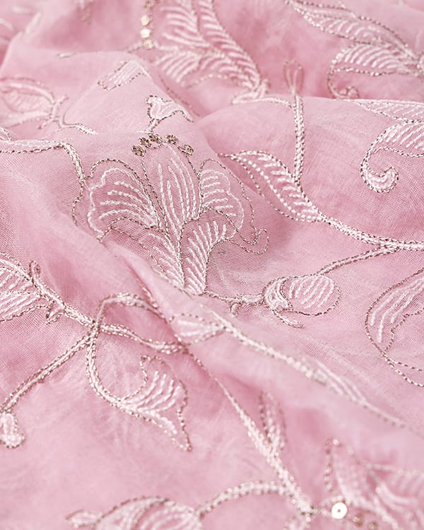 dusty rose mul chanderi cloth with fine thread work for ethnic kurtas and gowns