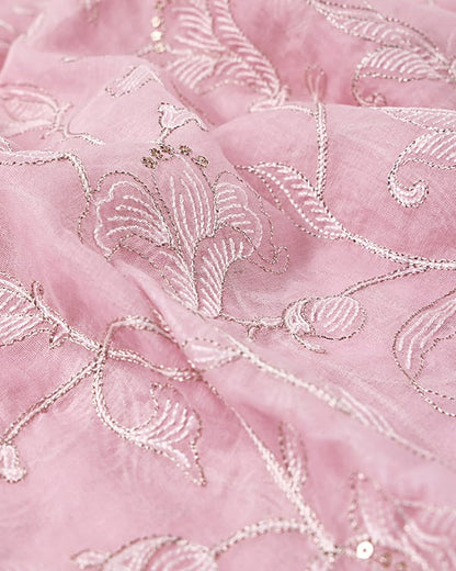 dusty rose mul chanderi cloth with fine thread work for ethnic kurtas and gowns