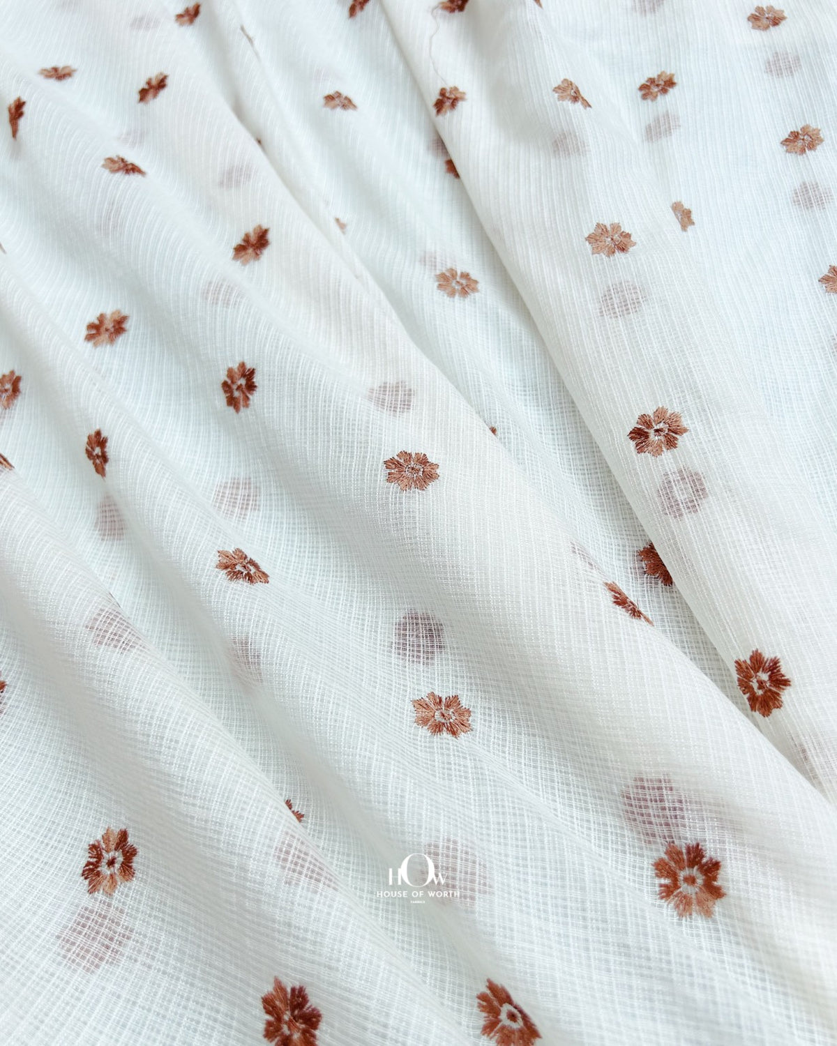 Dyeable terracotta Kota Doria floral butti fabric for dresses, suits and occasion wear
