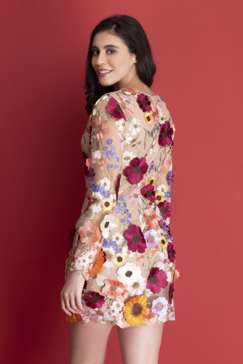  Elegant floral mini dress for women with embroidered detail perfect for spring and events