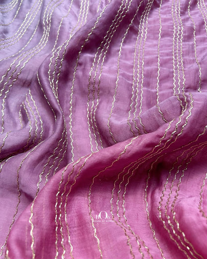 Pure mul chanderi fabric in purple magenta ombre with zari embroidery