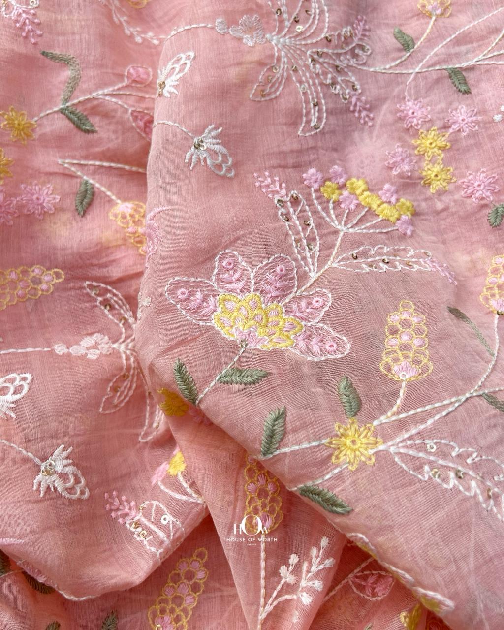 pure mul chanderi embroidered fabric 