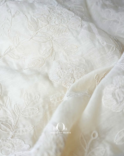 Lightweight embroidered mul chanderi fabric for festive wear and designer outfits
