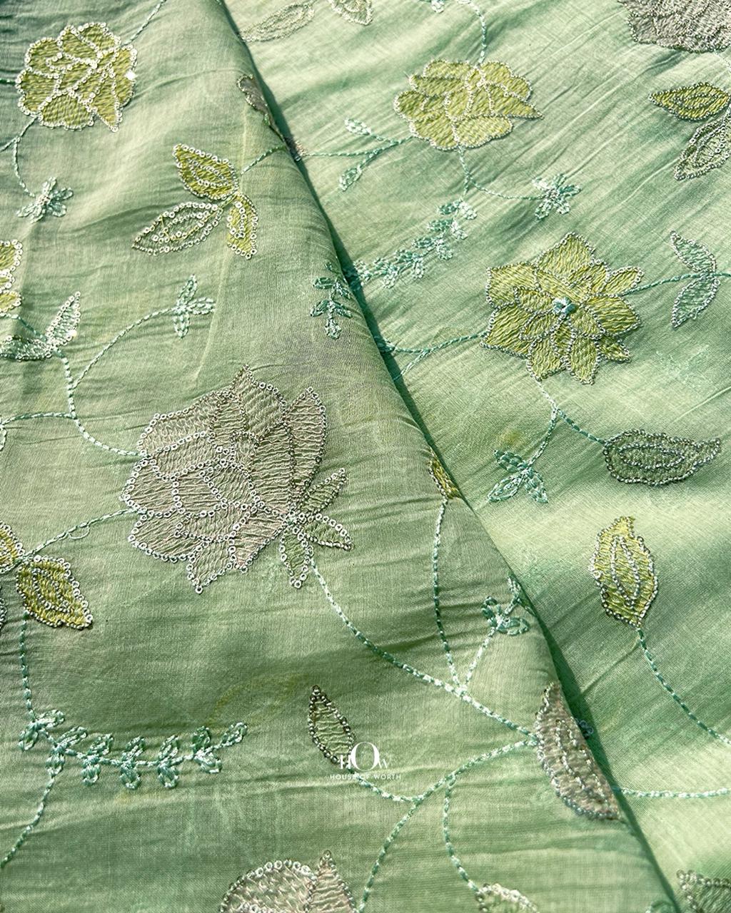 Premium mul chanderi embroidery fabric for suits and kurtas