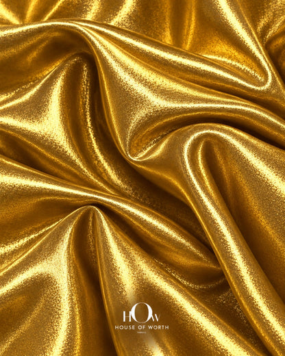 Golden polyester-spandex metallic Disco Lycra fabric texture, 60 inches wide