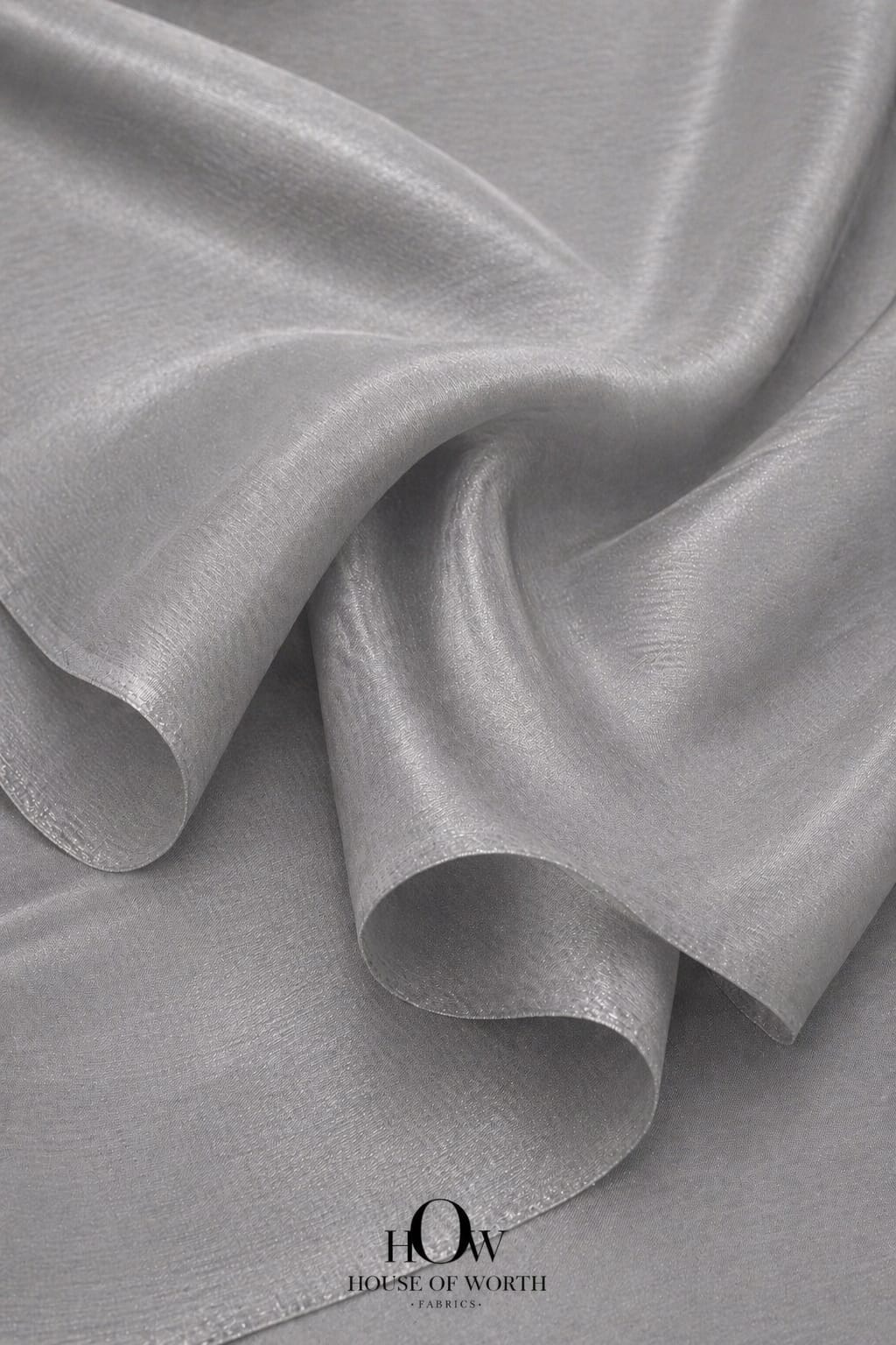 grey banarasi tissue fabric subtle metallic finish