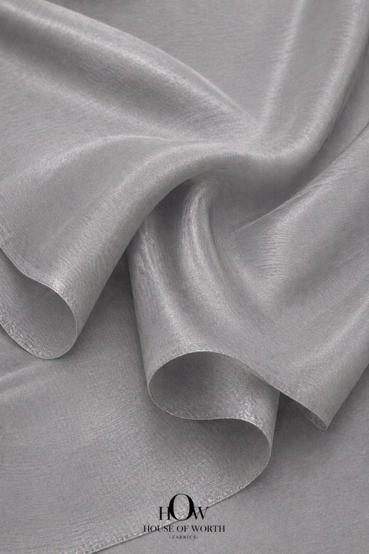 grey banarasi tissue fabric subtle metallic finish