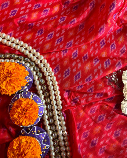 Designer ikat silk lehenga fabric – pure Pochampally handwoven silk with bold motifs