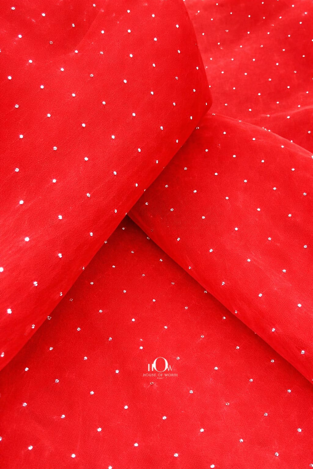 Deep red rhinestone organza cloth ideal for luxurious sarees and outfits