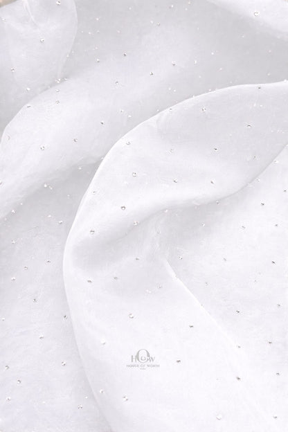 Ivory organza cloth embellished with sparkling rhinestones for wedding dresses