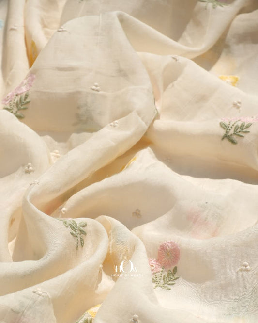 Ivory pure mul chanderi fabric soft sheen lightweight texture