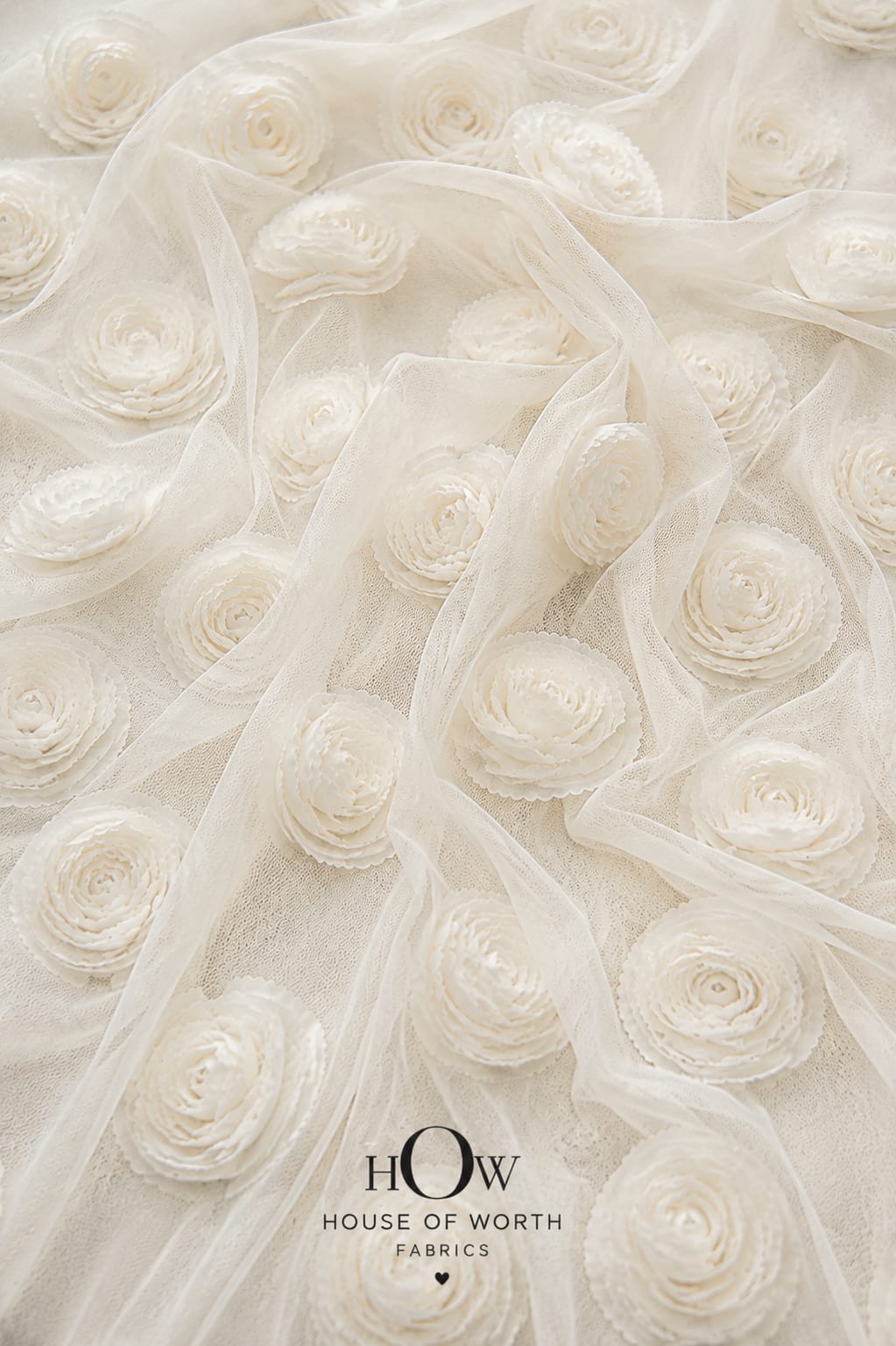 Ivory white 3D flower applique net fabric for skirts and overlays