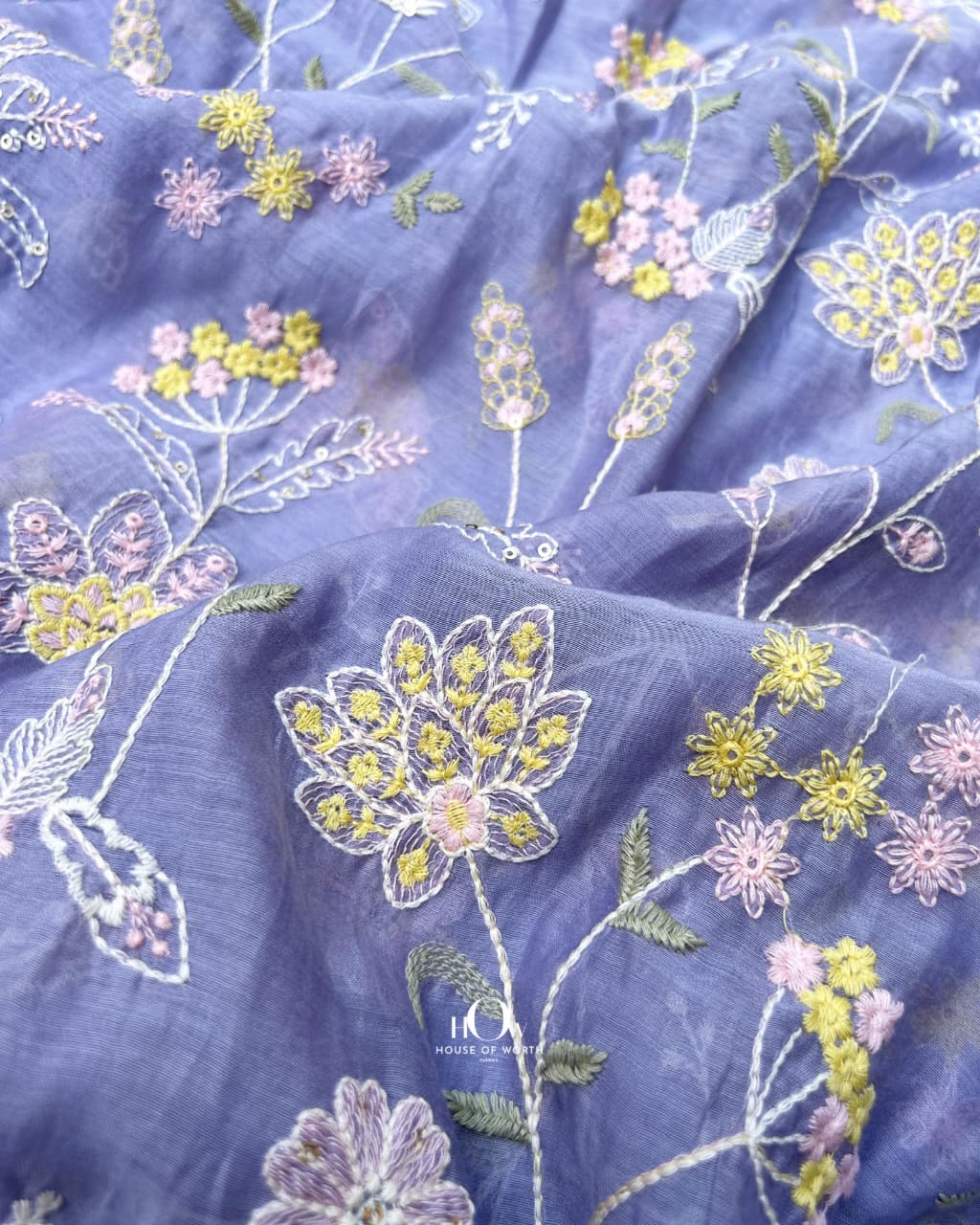 chanderi embroidery fabric for suits kurta dupatta lavender tone