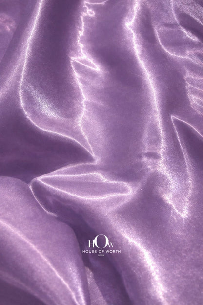 Premium glass satin fabric in soft lavender shade for couture wear