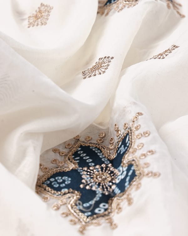 Lightweight floral embroidery Chanderi textile for boutique fashion lines