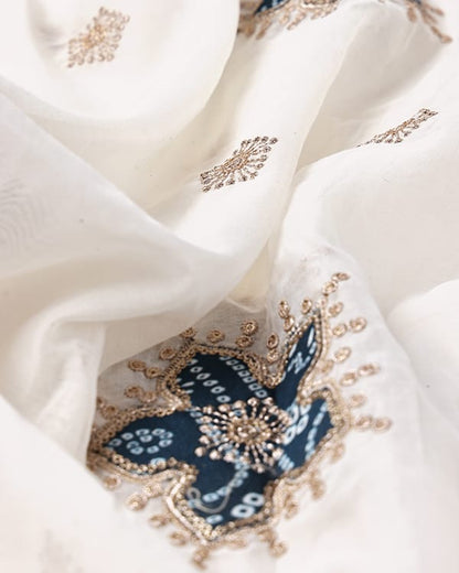 Lightweight floral embroidery Chanderi textile for boutique fashion lines