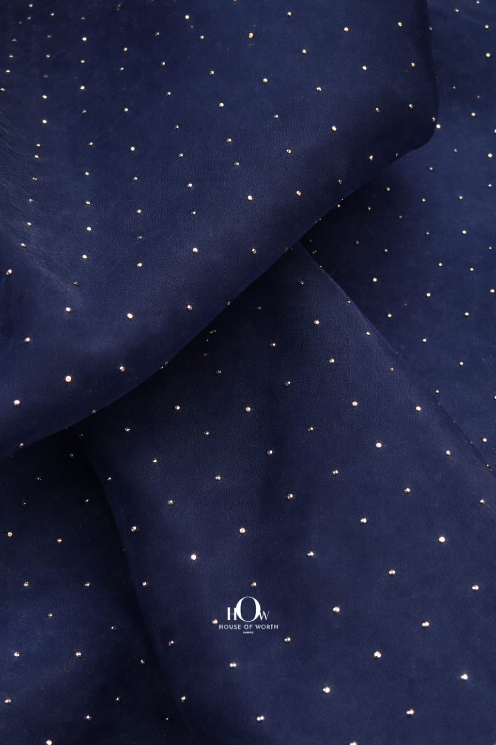 Premium navy blue rhinestone organza fabric for opulent party dresses