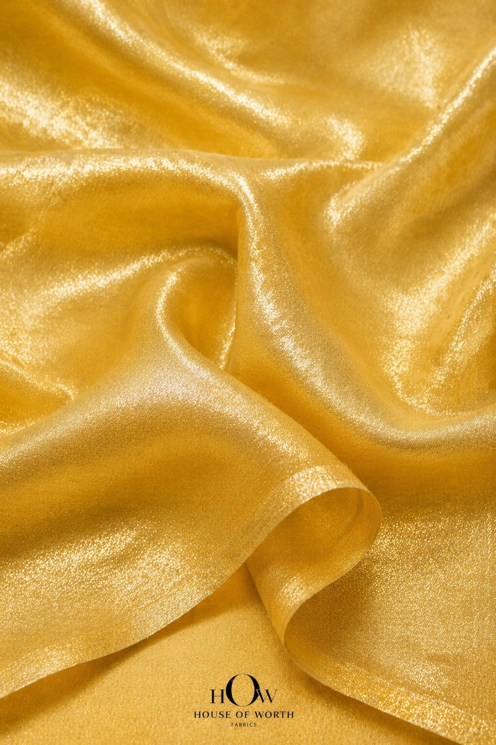 vibrant golden yellow banarasi tissue fabric metallic glow