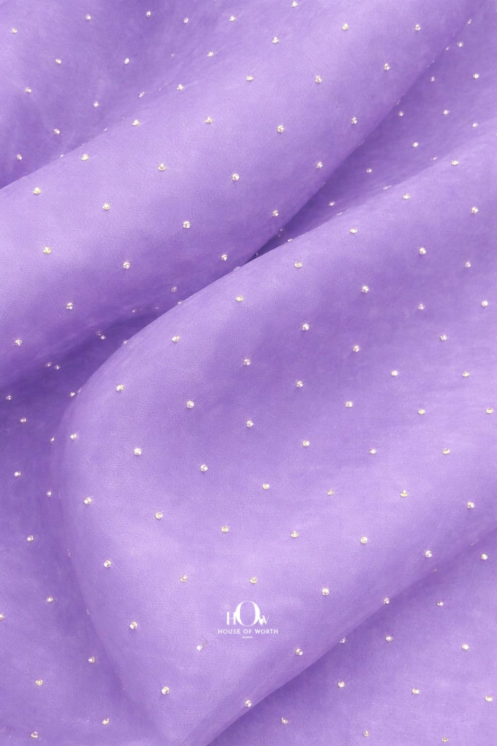 Premium lilac rhinestone organza fabric for luxurious partywear dresses
