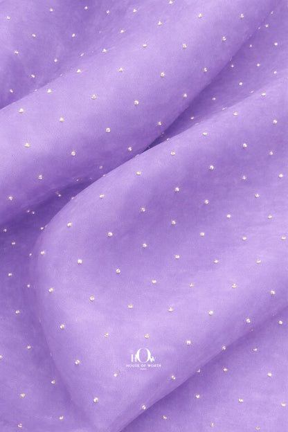 Premium lilac rhinestone organza fabric for luxurious partywear dresses