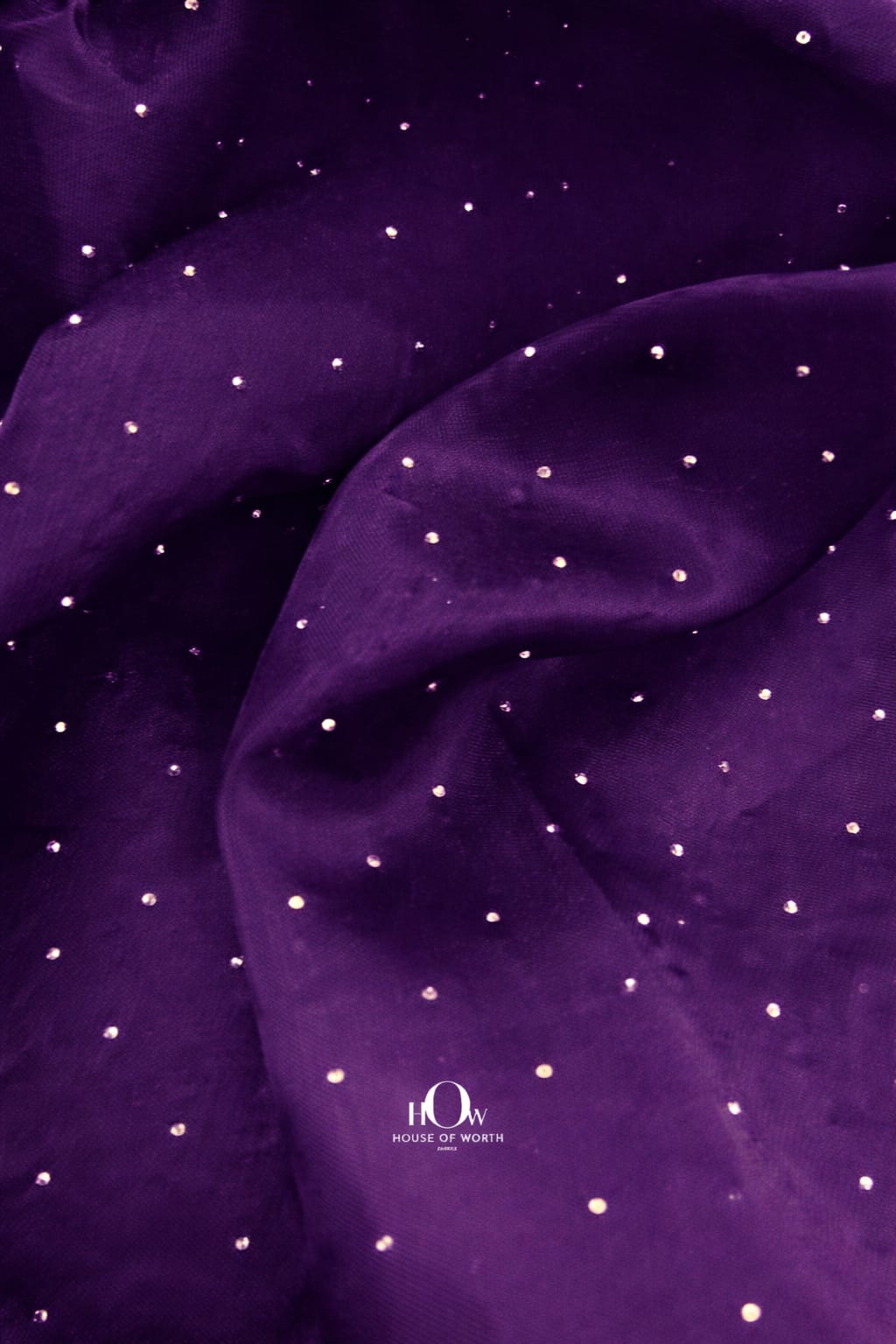 Premium violet rhinestone organza fabric for sophisticated wedding wear