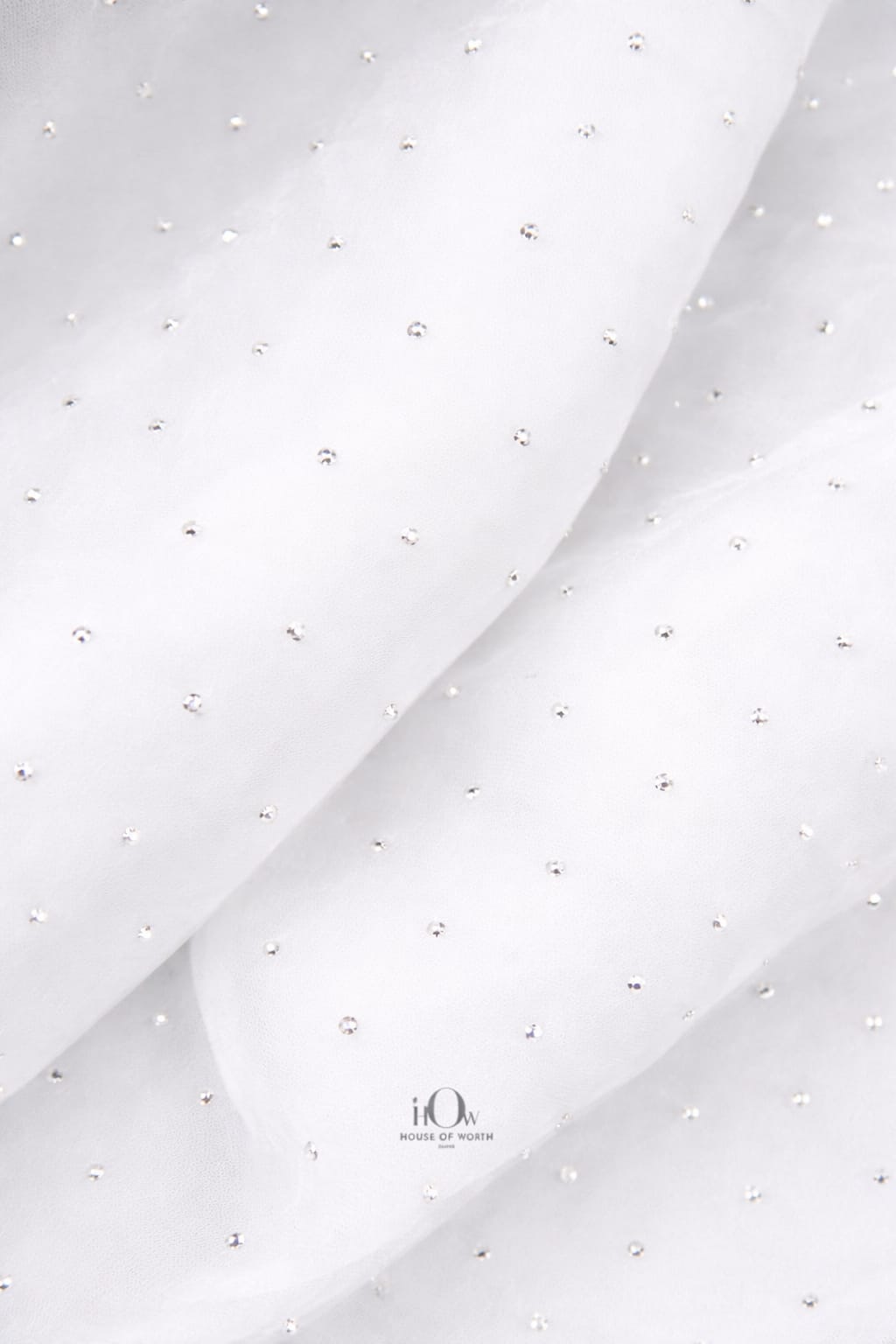 Premium pure white rhinestone organza fabric for elegant evening gowns